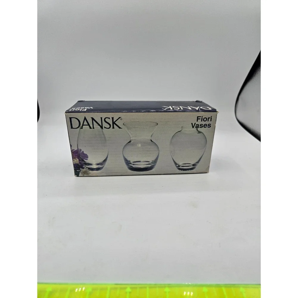 Dansk Fiori Clear Crystal Miniature Bud Vases - Set of‎ 3 with Original Box